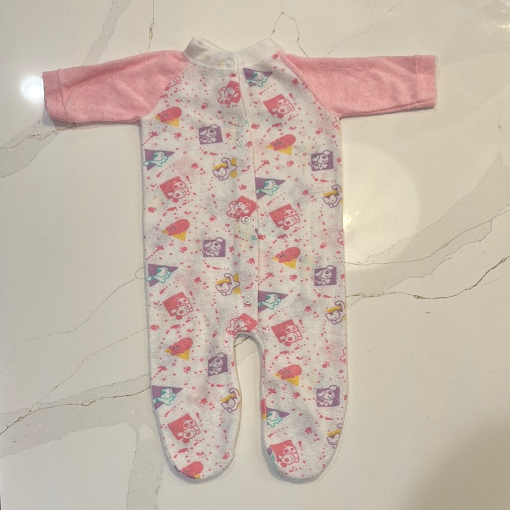 Vintage Triplets Terry Cloth Snap Front Footie Pajama